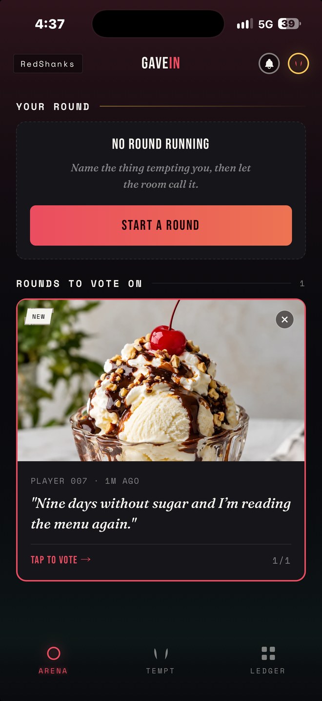 The Arena feed, showing a round open for voting