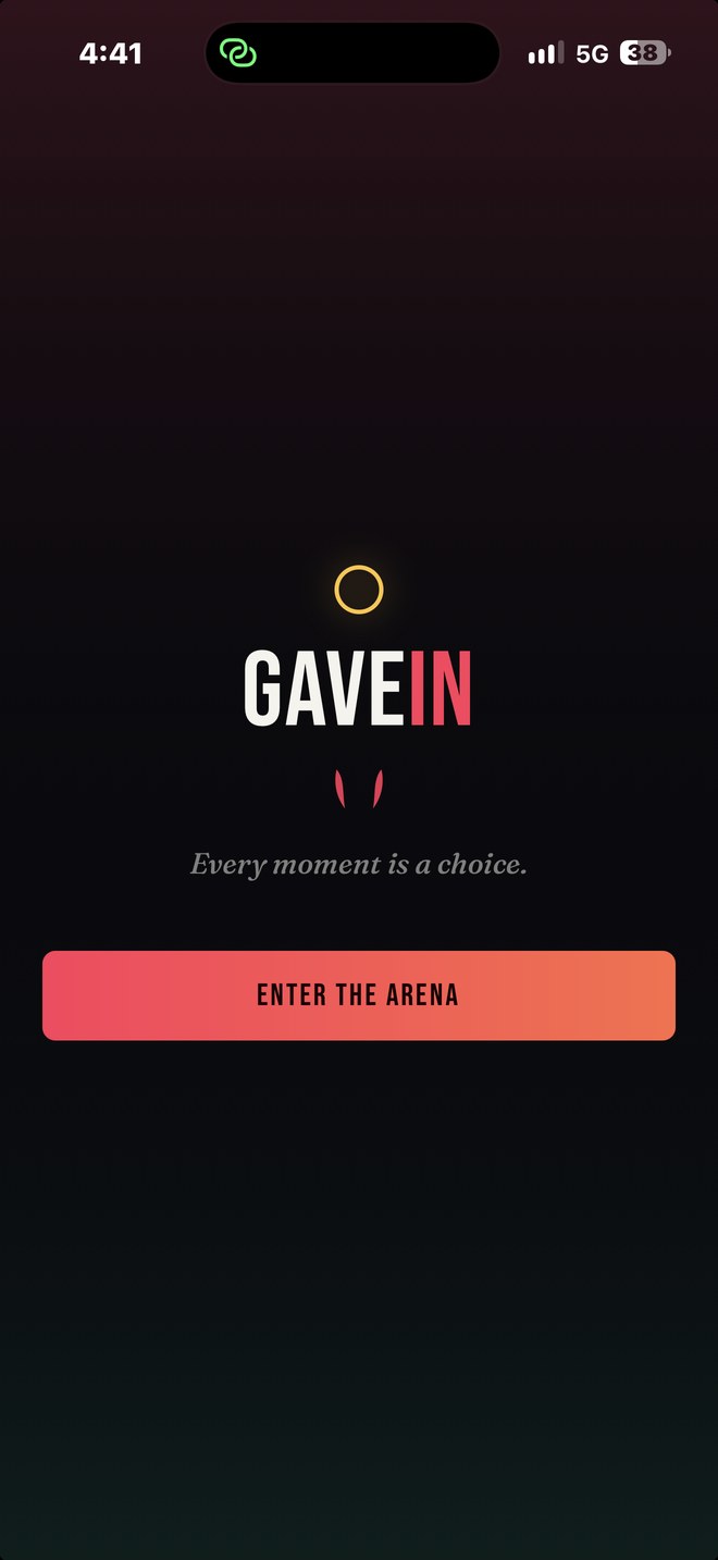 The GaveIn opening screen